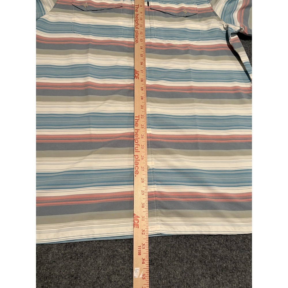 LL Bean Shirt Mens Large Tall Blue Red Striped Short Sleeve Button Down Outdoor - Picture 5 of 9